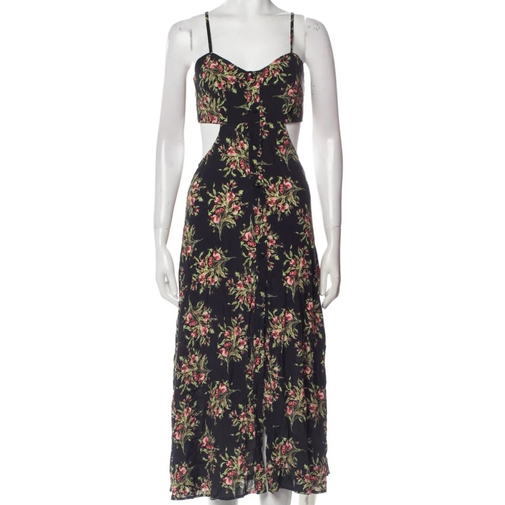 Flynn Syke Mallory Black Floral Midi Dress